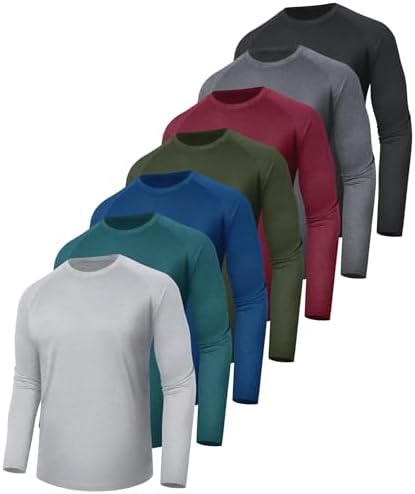 7 Pack Long Sleeve Shirts for Men Quick Dry UV Sun Protection Gym T-Shirts by BOOJO