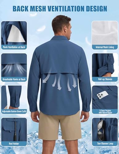 WULFUL Men's Sun Protection Fishing Shirts UPF 50+ Lightweight Quick Dry Cooling Long Sleeve Shirts for Work Hiking Safari - Image 5