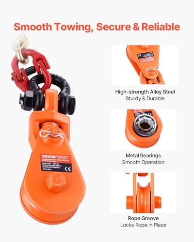 VEVOR 2 Ton Snatch Block with G80 Chain, Swivel Shackle, 3" Sheave for 3/8" Wire Rope, Snatch Block Pulley for Towing and Recovery Applications on Flatbed Tow Truck Rollback Wrecker Car Carrier Cable - Image 5