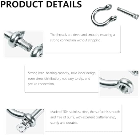 Bow Shackle Reedny 304 Stainless Steel 5/32", 1/4", 5/16",3/8", 1/2", 9/16" Heavy Duty D Ring Shackles Screw Pin Anchor Shackle for Chains Wirerope, Boat, Accessories (1/4'' 4Pcs) - Image 4
