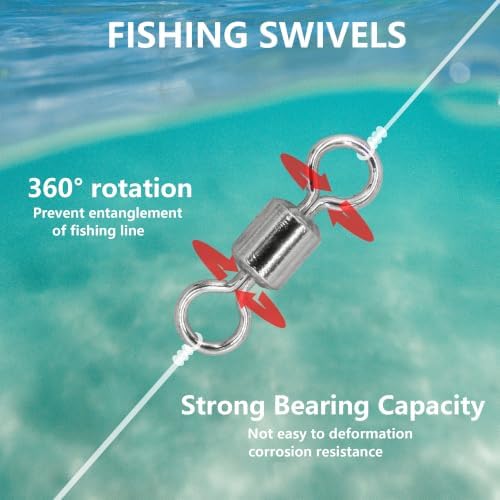 Fishing Barrel Swivels Kit, 300pcs Stainless Steel Rolling Bearing Snap Connector for Saltwater Freshwater Fishing#2#3#4#5#6#7 - Image 6