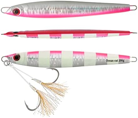 OCEAN CAT 1 PC Slow Fall Pitch Fishing Lures Sinking Lead Metal Flat Jigs Jigging Baits with Hook for Saltwater Fishing 4 Colors 160G/200G by OCEANCAT