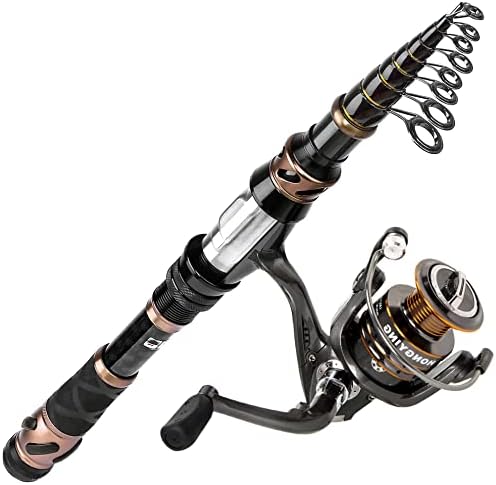 PLUSINNO Fishing Rod and Reel Combos - Carbon Fiber Telescopic Fishing Pole - Spinning Reel 12 +1 Shielded Bearings Stainless Steel BB by PLUSINNO