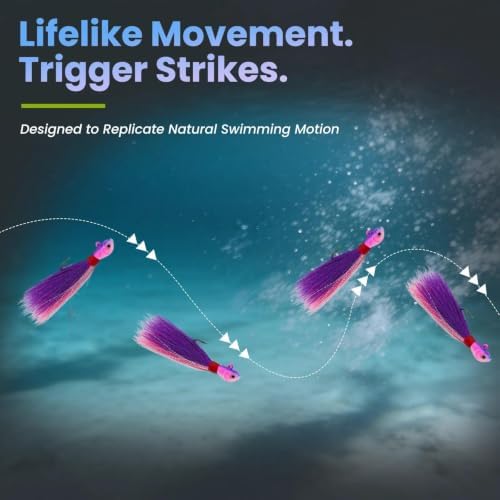 Natufish Bucktail Jigs 3/5Pcs Flash Hair Tail Lifelike Action Saltwater - Image 5