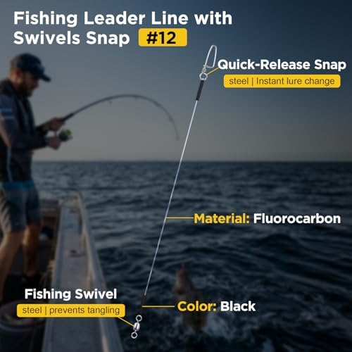 DONQL Fluorocarbon Fishing Leaders with Swivel Snaps 15Pcs Wire Leader Line - Image 2