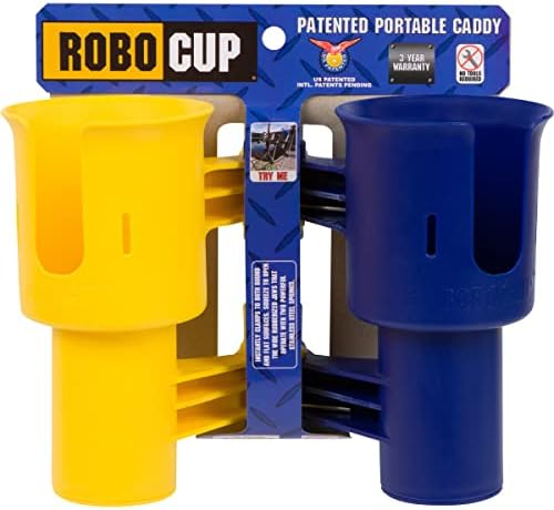 ROBOCUP, (Yellow & Navy), Patented Clamp On Boat Cup Holder |Multifunction Dual Drink Caddy for Fishing Poles, Tools, Net, Gaff |Portable Storage for Boating, Beach, Umbrellas, Golf Carts, Strollers - Image 5