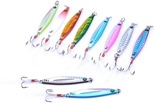Aorace 10pcs Hard Metal Jigs Diving Sea Fishing Lures Minnow Popper Baits Tackle Crankbait Saltwater Freshwater Lures with Feather - Image 2