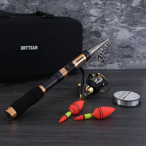 Portable Fishing Spinning Rod and Reel Combo Set Carbon Fiber Fluorescent Rod Tip, with Fishing Lures Line Carrier Bag Kits for Travel Surf Saltwater Freshwater - Image 2