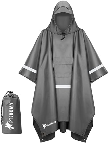 PTEROMY Hooded Rain Poncho for Adults, Reusable Waterproof Raincoat by PTEROMY