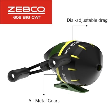 Zebco 606 Big Cat Spincast Reel and Fishing Rod Combo, 7-Foot 2-Piece Telescopic Rod, Medium-Heavy Power, Size 60 Reel, 11-Piece Eagle Claw Tackle Kit - Image 4