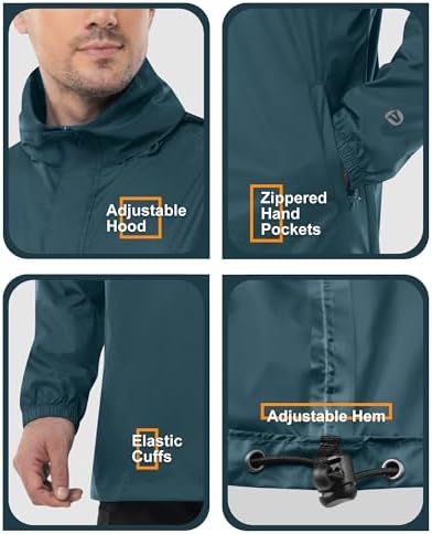 Outdoor Ventures Men's Rain Jacket Waterproof Lightweight Packable Pullover - Image 5