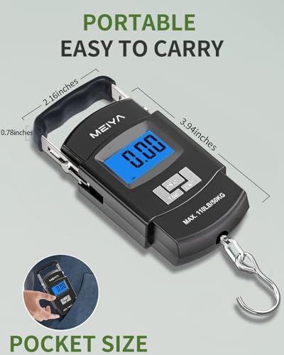 MEIYA Fish Scale 110lb/50kg Digital Fishing Scale with Backlit LCD, Portable Handle, Stainless Steel Hook & 2 AAA Batteries – Great Fishing Gifts for Men - Image 5