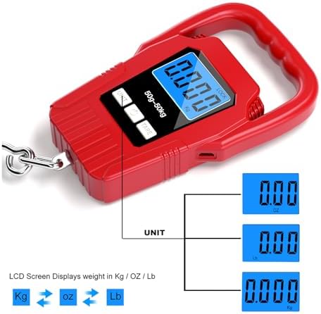 Digital Fish Scale Hanging Scale Fishing Scale,110lb/50kg Luggage Scale,Upgrade Large Handle & Backlit LCD Display, Electronic Balance Digital Fishing Postal Scale, Red, Fishing Gifts for Men - Image 3