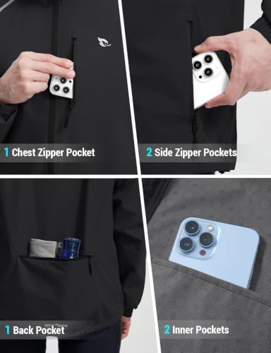 baleaf Men's Rain Jacket Waterproof Hood Lightweight Reflective Packable - Image 4