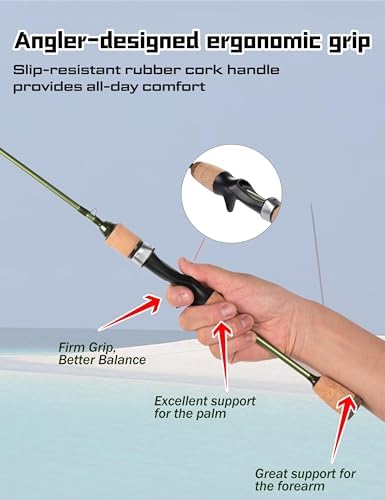 LITTMA Wild Streams Ultralight Spinning&Casting Trout Rod, 2-Piece Fishing Rod for Crappie, Panfish & Micro Fishing, Green Carbon Fiber Blank with Cork Handle, 5’6”/6’/6’6”/7’ - Image 7