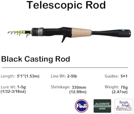 PURELURE Telescopic Fishing Rod Ultralight/Light, Portable Travel Rod 5'9'' - Image 2