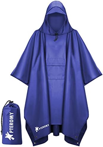 PTEROMY Hooded Rain Poncho for Adults, Reusable Waterproof Raincoat by PTEROMY