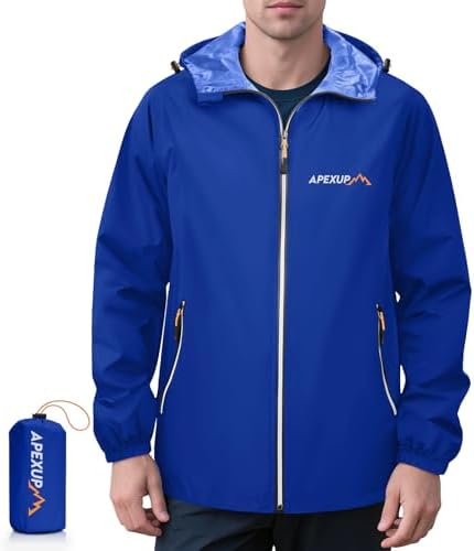 APEXUP Packable Rain Jacket Men Waterproof Lightweight Raincoat with Hood by APEXUP