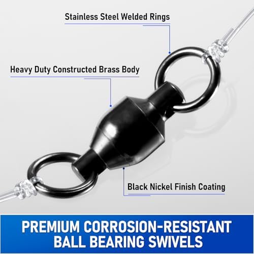 Alwonder 30-Pack Fishing Swivels Ball Bearing Swivels Fishing Tackle, High Strength Stainless Steel Solid Welded Rings Barrel Swivel Hook Line Connector with Black Nickel Coating Saltwater Freshwater - Image 3