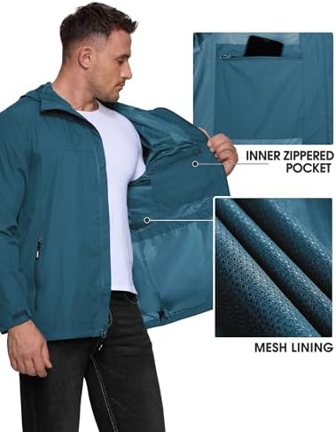 Outdoor Ventures Men's Packable Rain Jacket Waterproof Lightweight Raincoat - Image 5