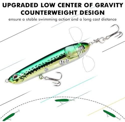 TRUSCEND Top Water Fishing Lures with BKK Hooks, Easy Catch Plopper Lure for Freshwater or Saltwater, Floating Lures for Bass, Pike, Catfish, Surface Wobble PoPobait Bass Baits Fishing Gifts for Men - Image 4