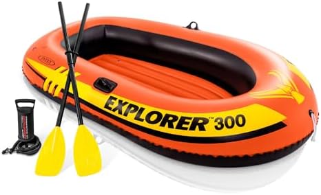 INTEX Explorer Compact Inflatable Boat Series: Dual Air Chambers – Welded Oar Locks – Grab Handles – Bow Rope – Sporty Design by Unknown