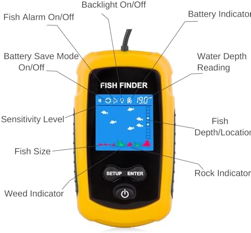 Portable Wired Fish Finder Ice Kayak Fishing Gear Water Depth Finder Handheld Fishfinder LCD Display Sonar Transducer - Image 6