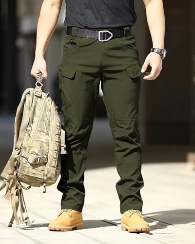 Men's Tactical Pants Stretch Waterproof Fabric Durable Cargo Pants for Hiking Casual Work Multi Pockets (No Belt) - Image 2