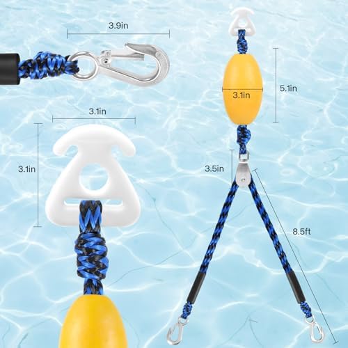 Heavy Duty Boat Tow Harness, Floating Ski Tow Boat Harness with Stainless Steel Hooks, Pulley and Float, Self Centering Tube Rope Tow Harness for Tubing, Water Skiing, Wakeboarding - Image 2