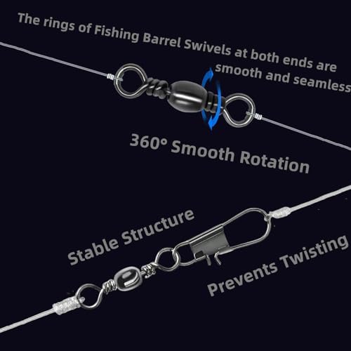 260Pcs/Box with Stainless Steel Fishing Barrel Swivels 150Pcs /Barrel Swivels with Snaps 110Pcs Mix,High Strength Connector for Quick Change Fishing Lure or Line Tackle Saltwater Freshwater - Image 5