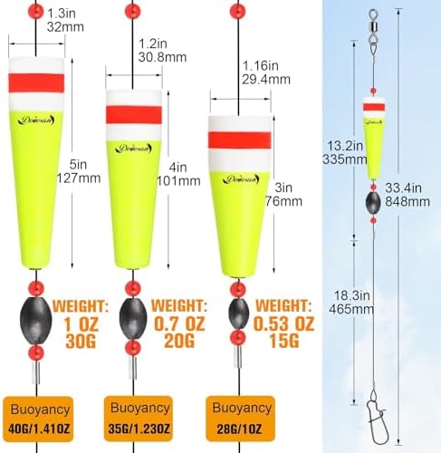 Dovesun Popping Cork Float Rig Weighted Fishing Bobbers Floats Fishing Corks Popping Corks for Saltwater Freshwater Fishing Tackle with 3 Size - Image 5