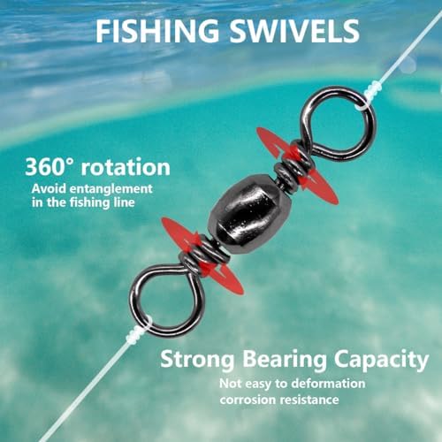 Fishing Barrel Swivels Kit, 300pcs Stainless Steel Rolling Bearing Snap Connector for Saltwater Freshwater Fishing#2#3#4#5#6#7 - Image 6