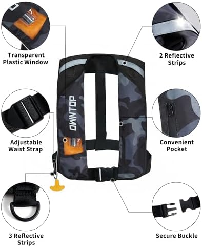 Owntop Automatic/Manual Inflatable Swim Jacket, Manual Convertible & Highly Visible, Storage Pocket with Zipper, 24g CO2 Cylinder Included, Low Profile for Kayak, Fishing, Paddle Sports - Image 4