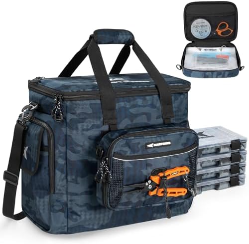 KastKing BaitSpace Tackle Bag with Removable Bait Binder, 4 Tackle Boxes by KastKing