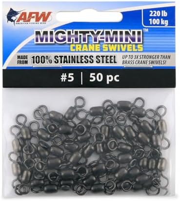 AFW American Fishing Wire Fishing Swivels - Mighty Mini 100% Stainless Steel Crane Swivels, 3X Stronger Than Brass, for Terminal Tackle Box, Up to 600lb Test - Fishing Gear for Fishing Line Leaders by AFWFishingBrands