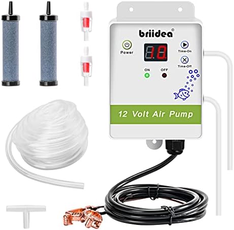 Aerator for Bait Bucket, Briidea 12 Volt Livewell Aerator Pump System with Timing Cycle Function, Dual Outlet, Designed for Use in Fresh and Salt Water to Keep Your Bait Fish Alive by briidea