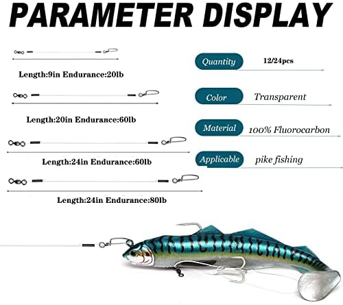 Fluorocarbon Fishing Leader,20LB-80LB Fluorocarbon Leaders for Saltwater Freshwater,100% Fluorocarbon Leaders Line with Swivels and Snap… - Image 2