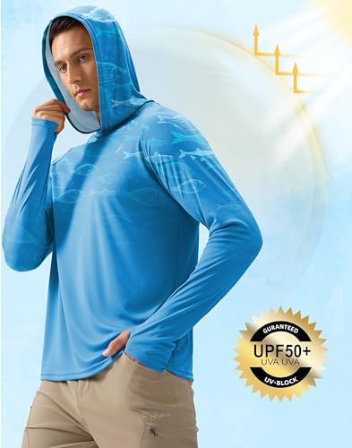 Pudolla Men's Sun Protection Hoodie Shirts UPF 50+ Fishing Hiking Shirt - Image 4
