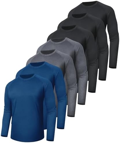 7 Pack Long Sleeve Shirts for Men Quick Dry UV Sun Protection Gym T-Shirts by BOOJO