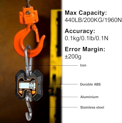 Fuzion Hanging Scale 440lb/200kg, Mini Crane Scale, Snap-Fit Lifting Ring - Image 2