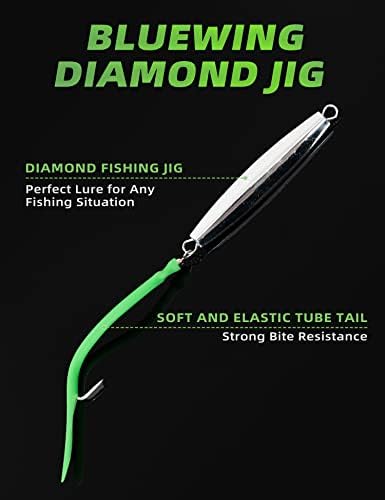 BLUEWING Diamond Jigs Fishing Saltwater Lure 1oz,2oz,3oz,4oz 1pc with Split Tube Tail and Stainless Steel Hook - Image 2
