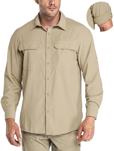 33,000ft Men's Long Sleeve Sun Protection Shirt UPF 50+ UV Quick Dry Cooling Fishing Shirts for Travel Safari Camping Hiking by 33000ft