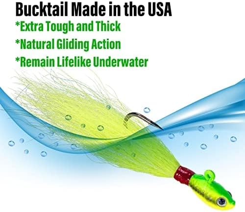 Dr.Fish 3 Pack Bucktail Jig Lure Hair Jig Saltwater Freshwater Lures Surf Fishing Bass Flounder Striper Bluefish Halibut Redfish - Image 6