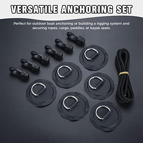 Yetaha 6 Pack Stainless Steel D Rings PVC Patch, 8.2ft Bungee Cord with Hooks Deck Rigging Kit for Inflatable Boat Kayak Dinghy SUP Deck Stand up Paddleboard Rafting Accessorie - Image 6