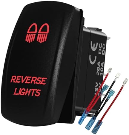 12V 24V RED Reverse Lights Rocker Switch with Wires 5 PIN ON-Off Laser Toggle Switch for Car Truck Trailer Van Jeep SUV RV UTV Dash Replace by BACAUTOPARTS