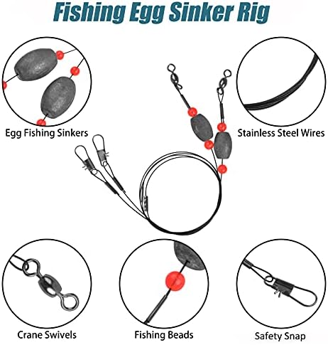 Saltwater Grouper Rigs Carolina & Bottom Surf Fishing Rigs with Egg Sinkers, Circle Hooks for Catfish Redfish Grouper Halibut Striper - Image 3