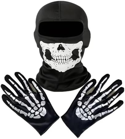 Skeleton Gloves and Skull Mask, Ghost Balaclava Halloween by WYSUMMER