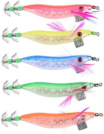 5Pcs Squid Jig, Hard Plastic Sinking Fishing Lure, Sinking Jig Hooks for Cuttlefish Octopus Night Saltwater Fishing - Image 5