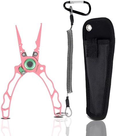 Fishing Pliers with Innovative Ergonomical Handle, Corrosion Saltwater Resistant,Fishing Multitool Hook Remover Braided Fishing Line Cutting, Split Ring with Coiled Lanyard and Sheath by YUMEOWL