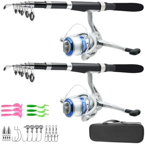 Fishing Pole Combo Set,2.1m/6.89ft 2PCS Collapsible Rods 2PCS Spinning Reels Lures Set Carrier Bag Carbon Fiber Telescopic Fishing Rods Sea Saltwater Freshwater Kit Fishing Rod Reel Combos by Makefishingbeeasy